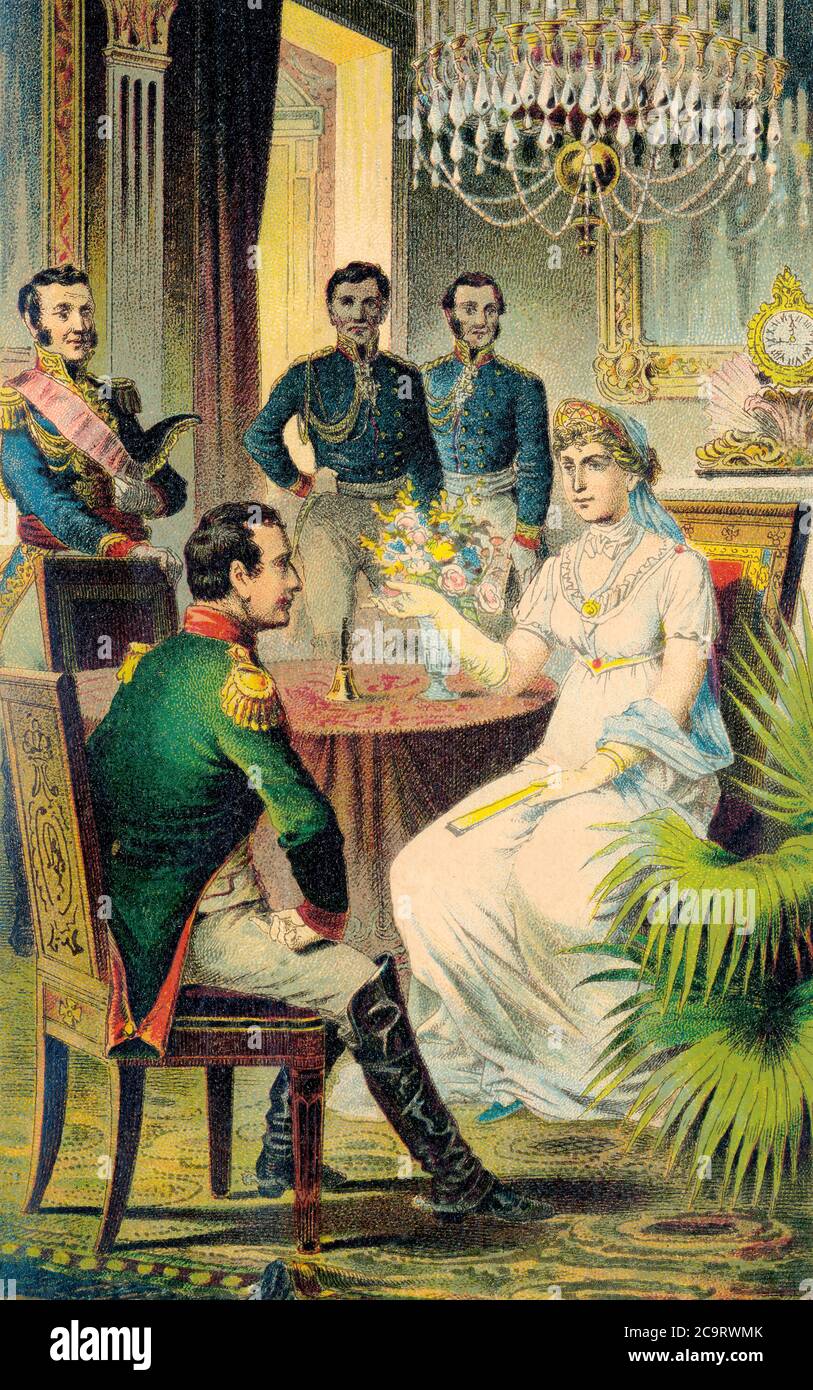 Conversation with Napoleon I in Tilsit, 1807, Louise of Mecklenburg-Strelitz, queen consort of Prussia, Frederick William III Stock Photo