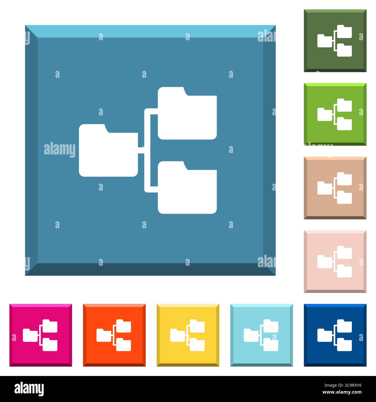 Shared folders white icons on edged square buttons in various trendy ...