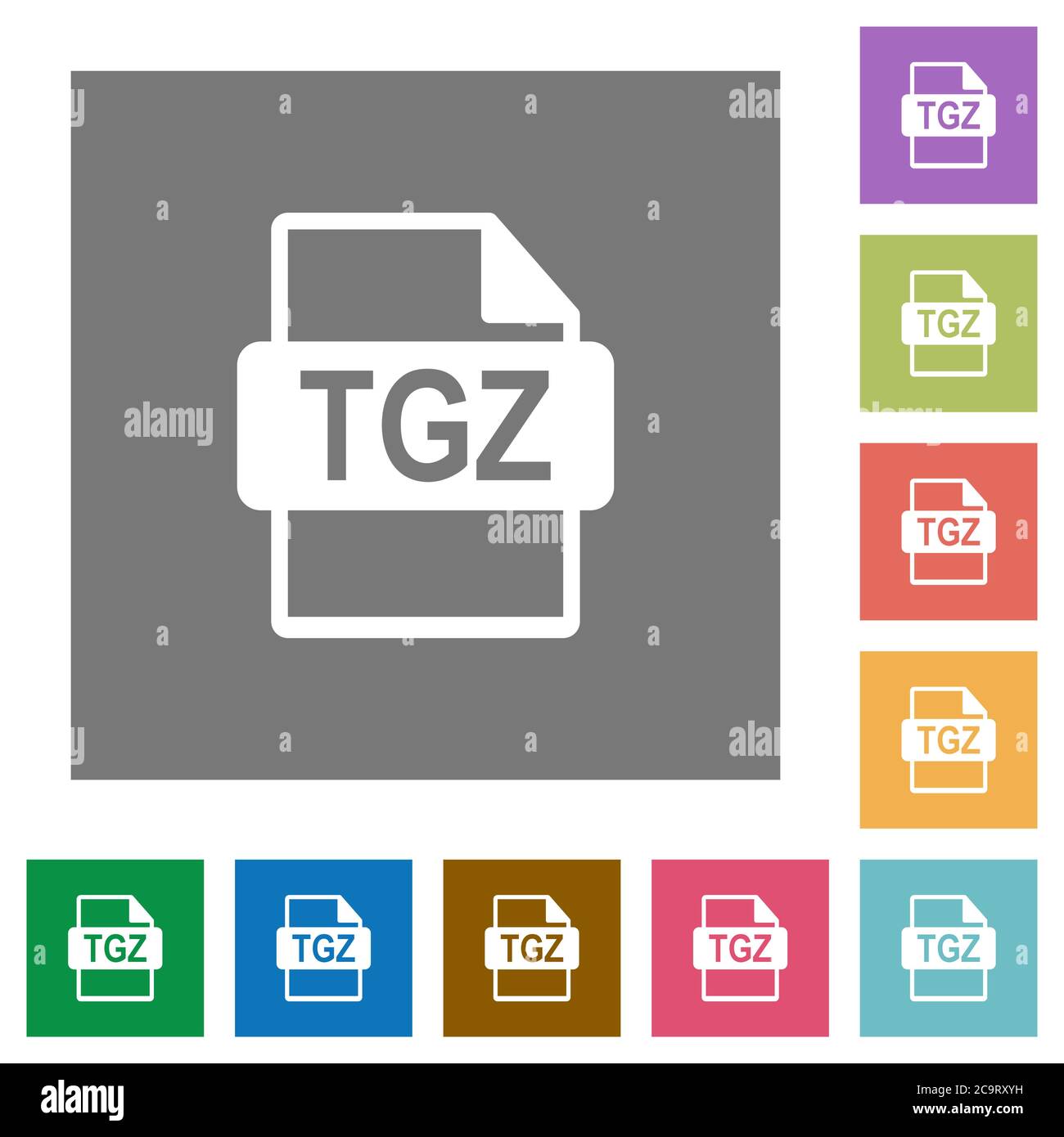 TGZ file format flat icons on simple color square backgrounds Stock Vector