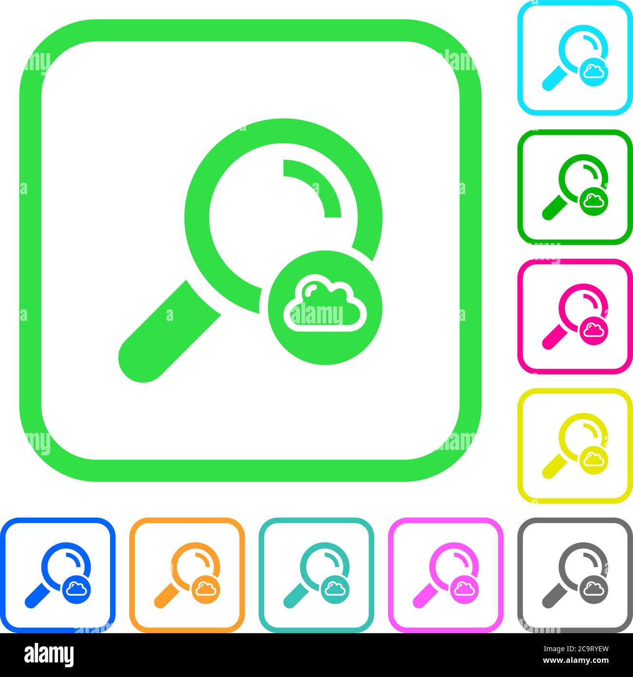 Cloud search vivid colored flat icons in curved borders on white ...
