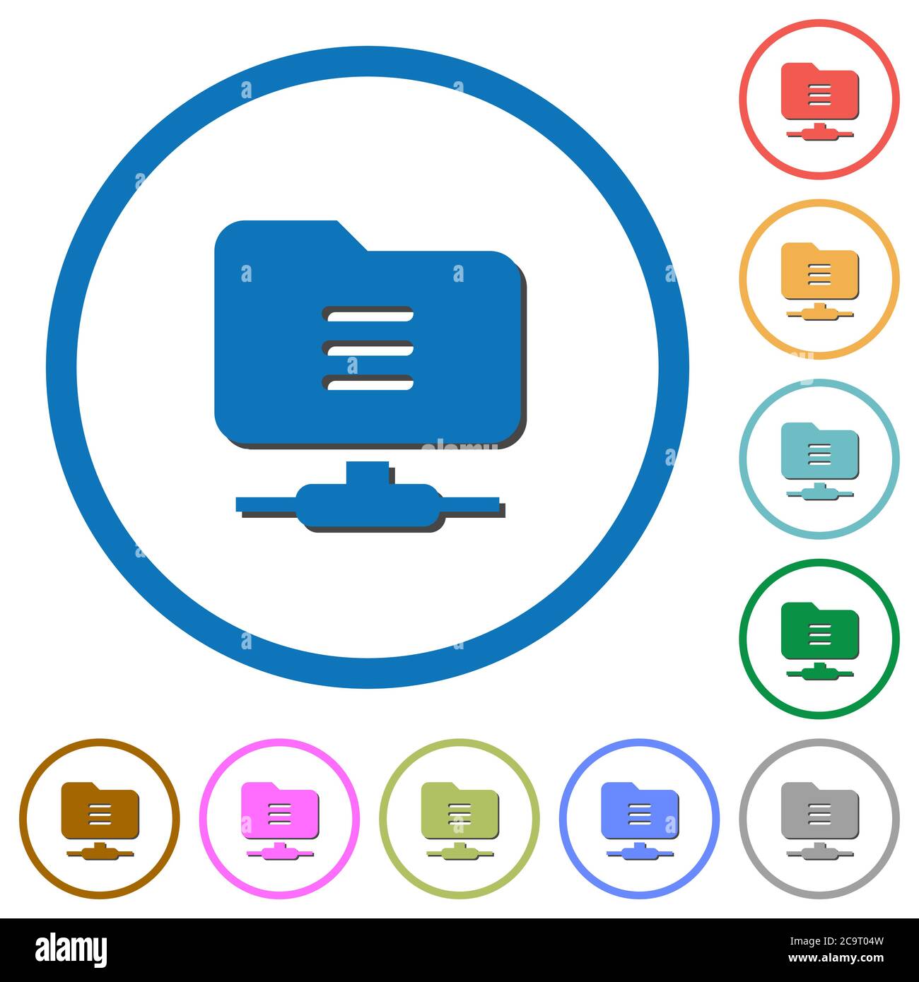 FTP options flat color vector icons with shadows in round outlines on ...