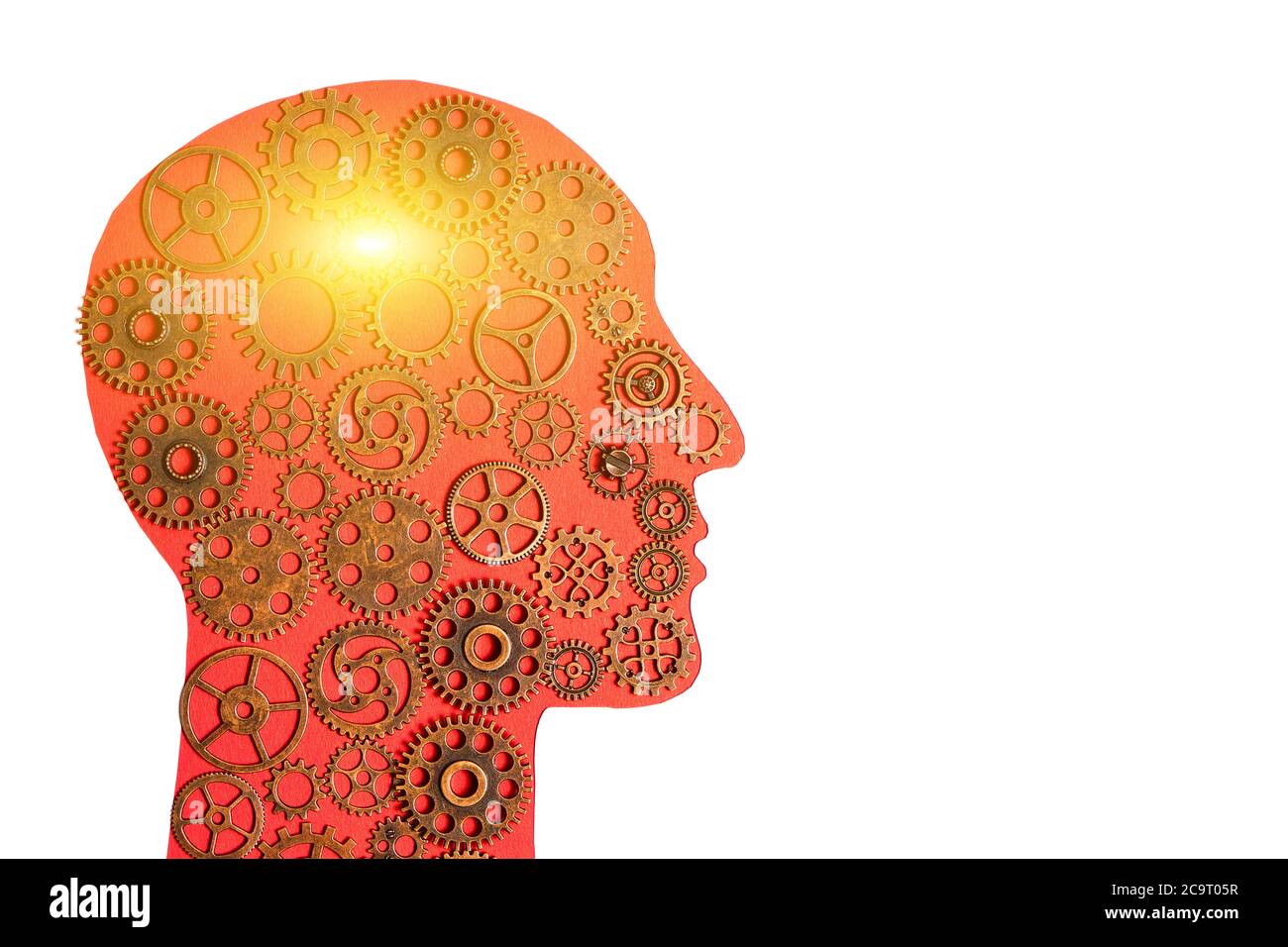 Silhouette of human head with gears inside on white background.Concept ...