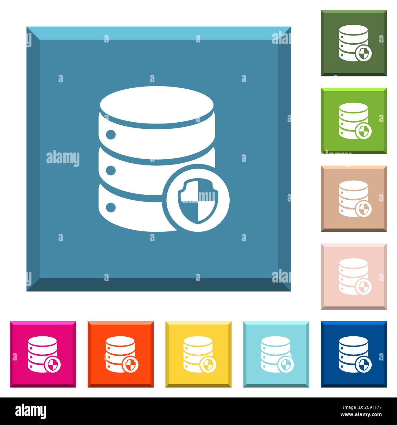 Database protection white icons on edged square buttons in various ...