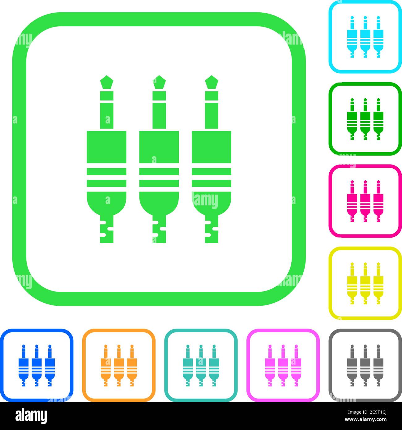 Analog jack connectors vivid colored flat icons in curved borders on ...