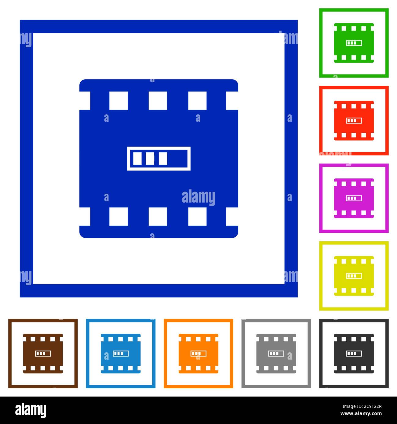Movie processing flat color icons in square frames on white background Stock Vector