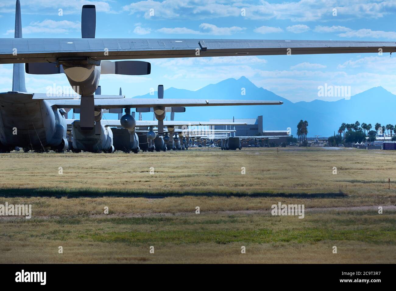 Lines Of C-130s In Deep Storage At The Davis-Monthan Air Base, Tucson, Arizona, USA. Stock Photo