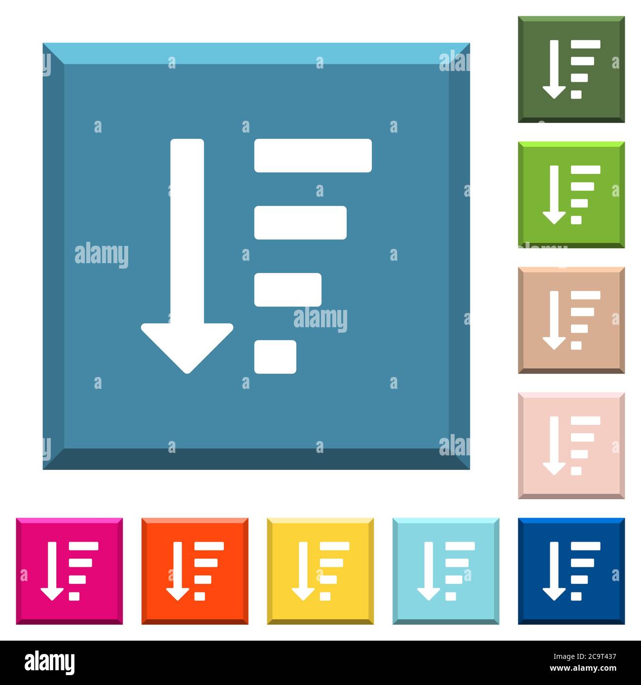 Descending ordered list mode white icons on edged square buttons in ...