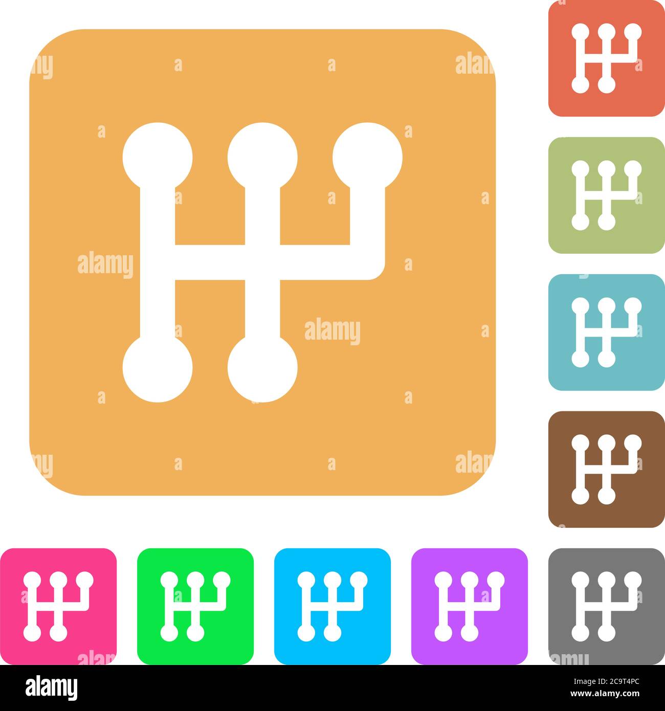 Manual shift flat icons on rounded square vivid color backgrounds. Stock Vector