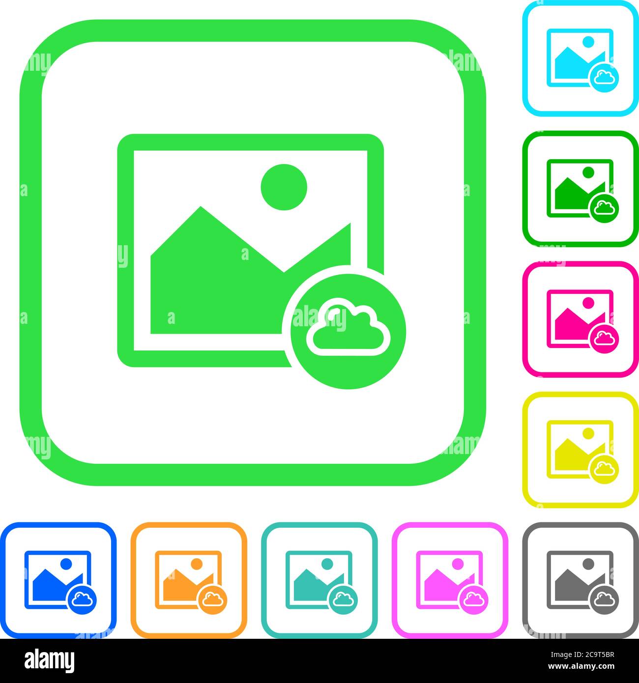 Cloud image vivid colored flat icons in curved borders on white ...