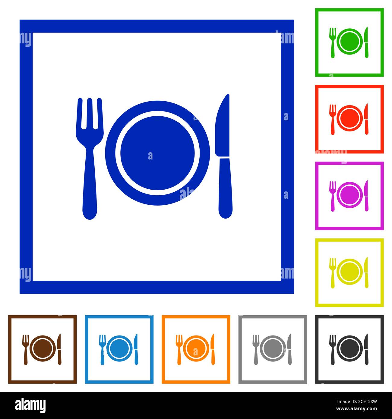 Dinner flat color icons in square frames on white background Stock Vector