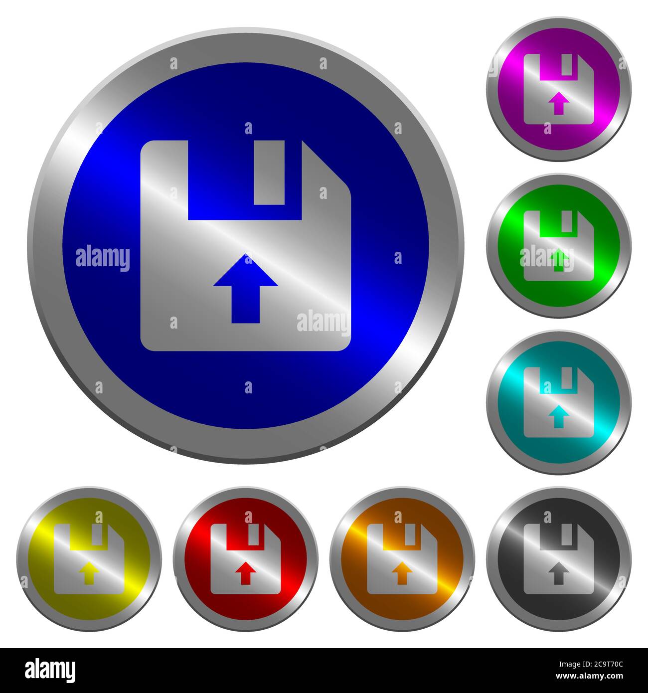 Move up file icons on round luminous coin-like color steel buttons ...