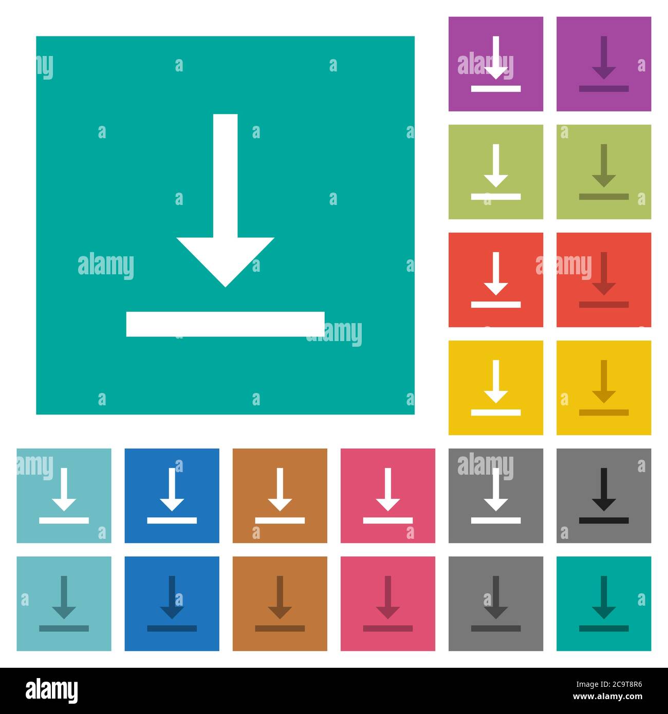 Vertical align bottom multi colored flat icons on plain square backgrounds. Included white and darker icon variations for hover or active effects. Stock Vector