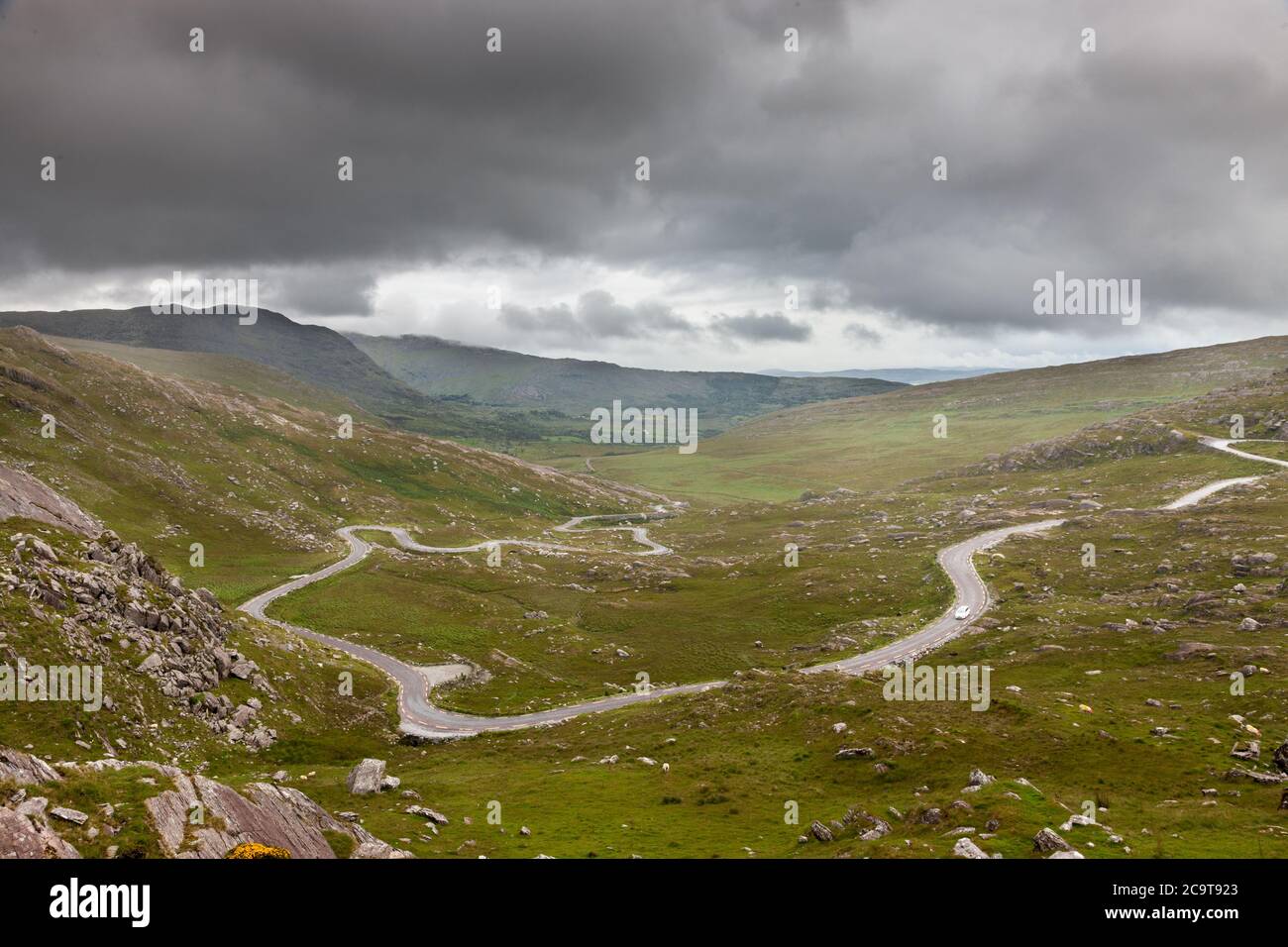 Healy Pass, Cork, Ireland. 01st August, 2020. A view of the winding road to the summit of the Healy Pass in West Cork, Ireland. - Credit; David Creedo Stock Photo