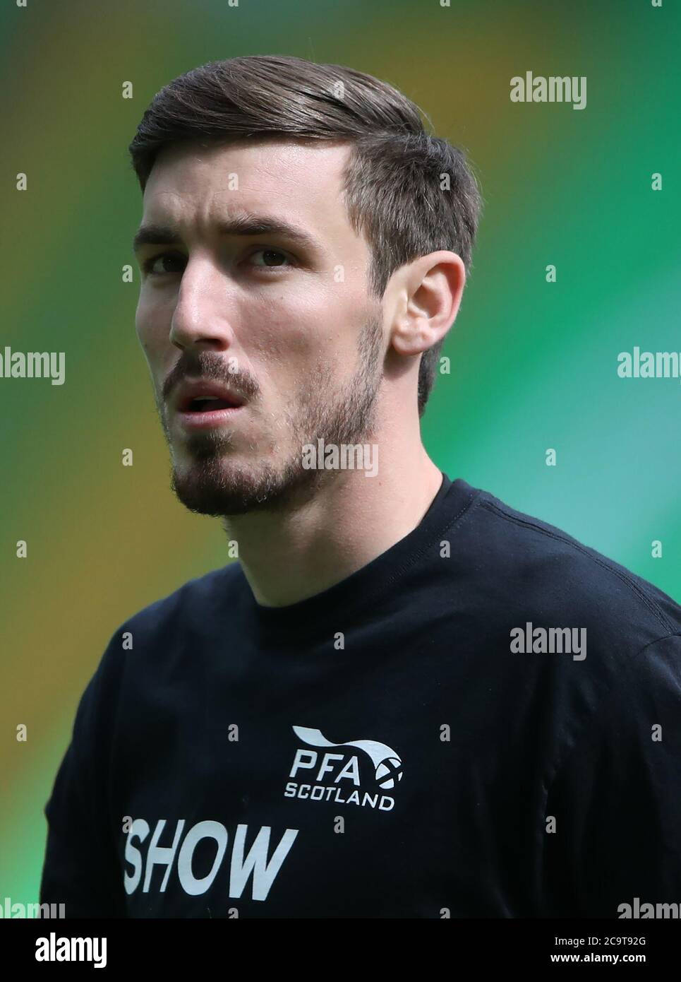 Celtic goalkeeper Vasilis Barkas warming up before kick-off during the ...