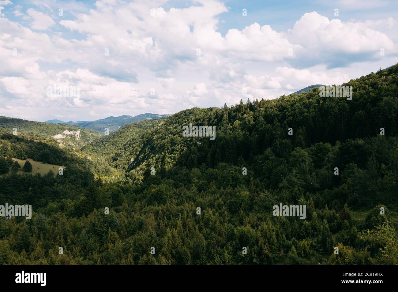 View of a beautiful landscape of Zlatibor mountain range in Serbia Stock Photo