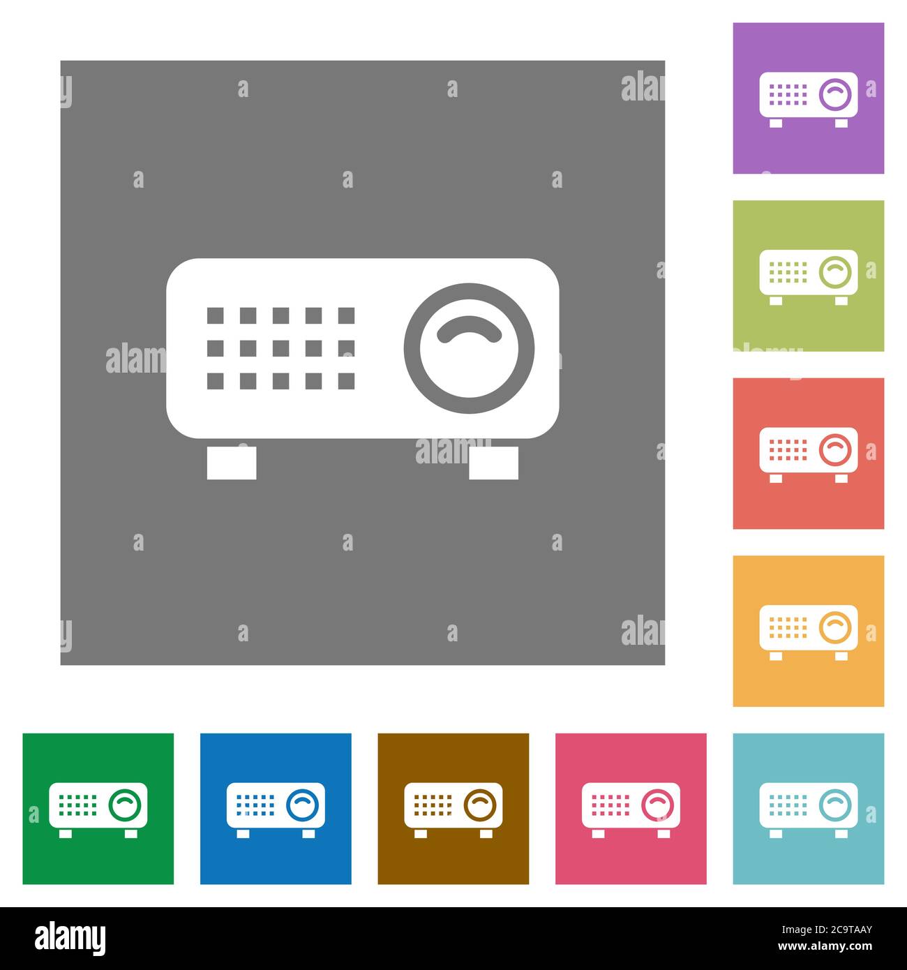 Video projector flat icons on simple color square backgrounds Stock Vector