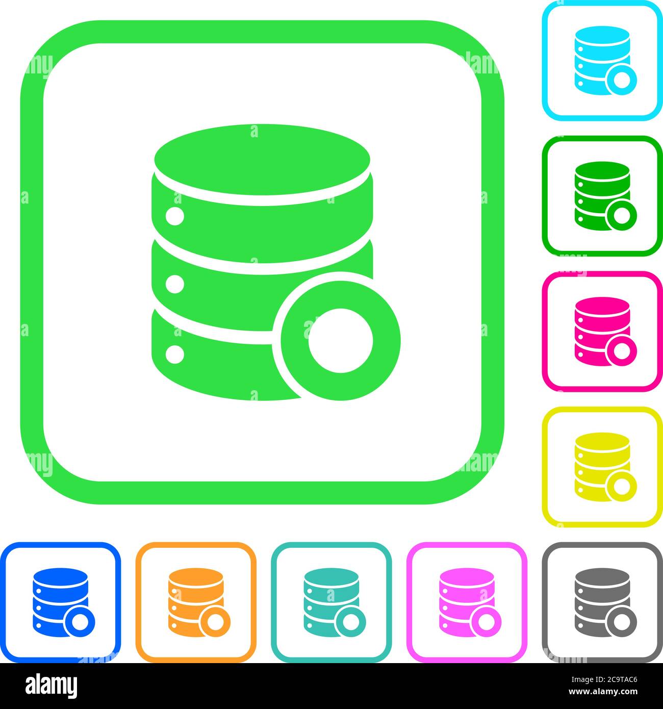 Database macro record vivid colored flat icons in curved borders on white background Stock Vector