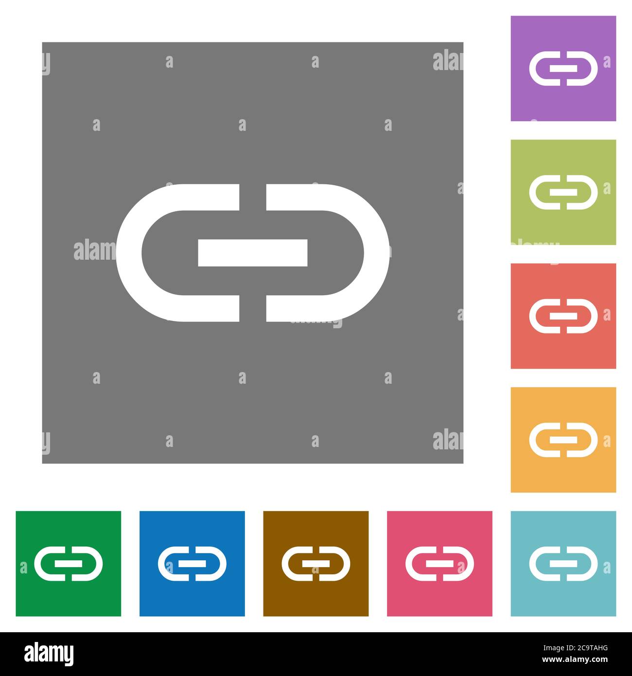 Insert link flat icons on simple color square backgrounds Stock Vector
