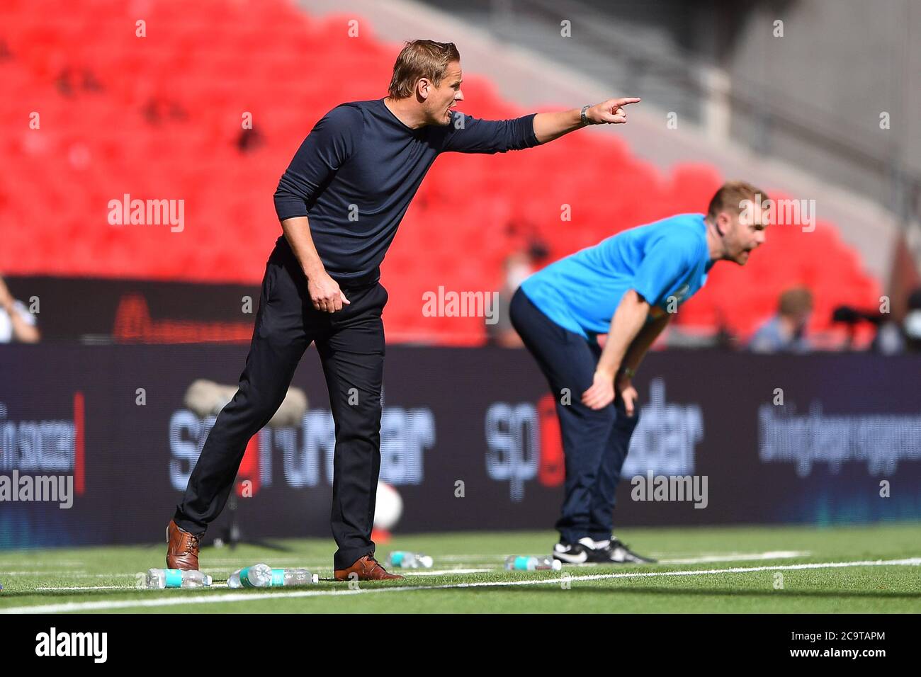 LONDON, UK. August 2nd 2020 - Notts County manager, Neal Ardley gestures to his players during the Vanarama National League Playoff Final between Notts County and Harrogate Town at Wembley Stadium, London. (Credit: Jon Hobley | MI News) Credit: MI News & Sport /Alamy Live News Stock Photo