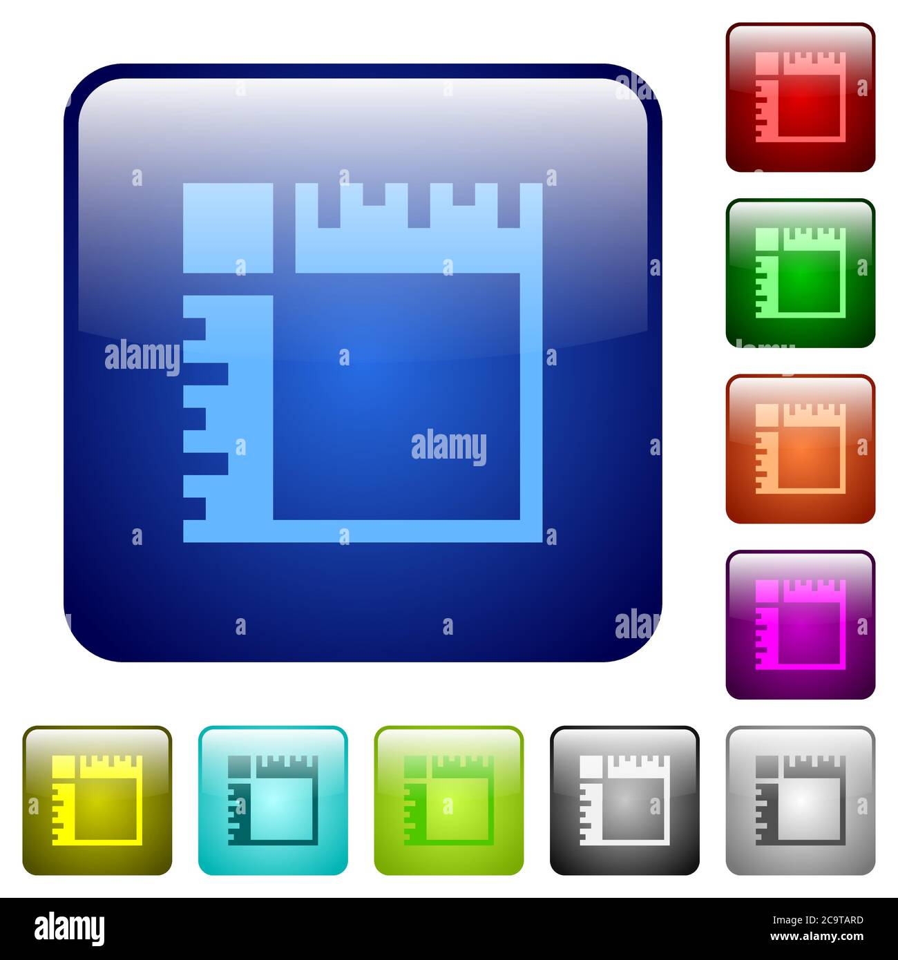 Canvas rulers icons in rounded square color glossy button set Stock