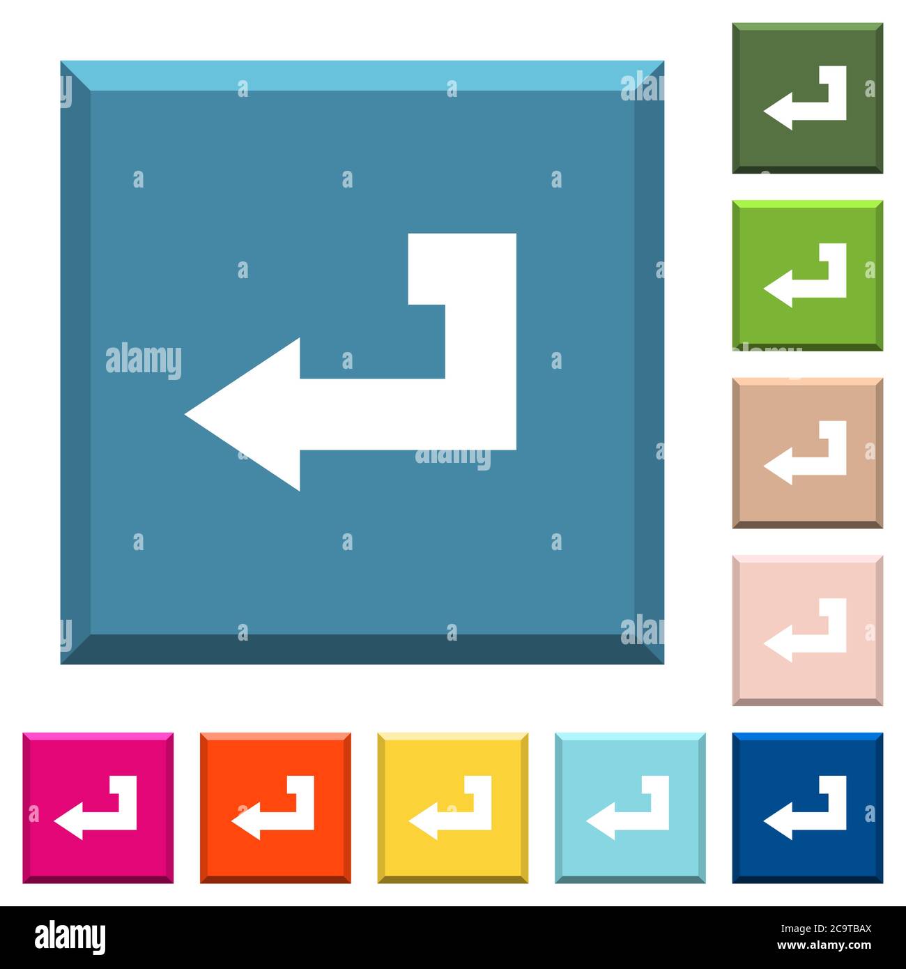 Return key white icons on edged square buttons in various trendy colors ...