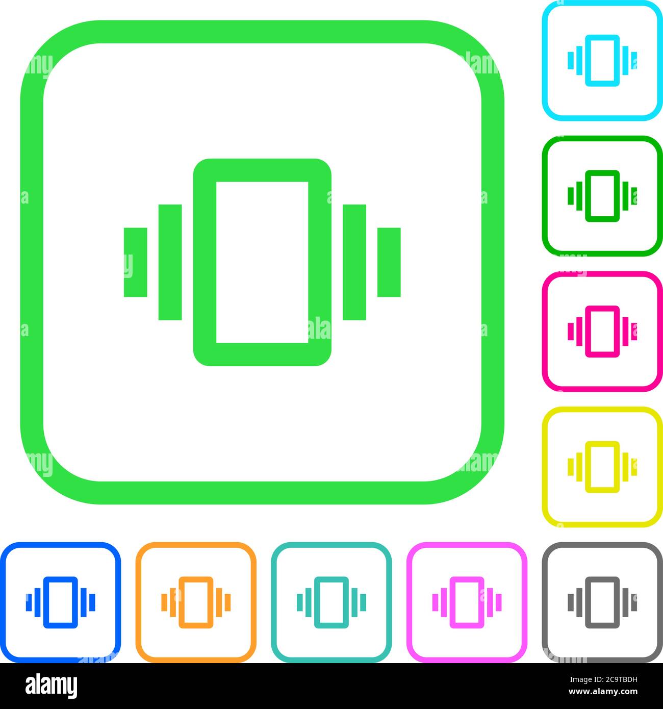 Smartphone vibration vivid colored flat icons in curved borders on ...