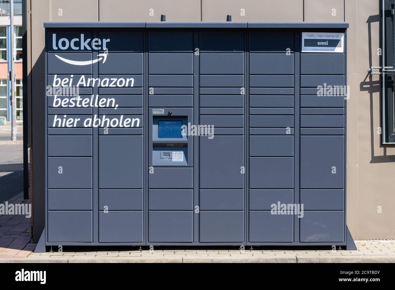 Amazon Packstation (locker), where customers can pick up their order themselves. Landscape view from the front. Stock Photo