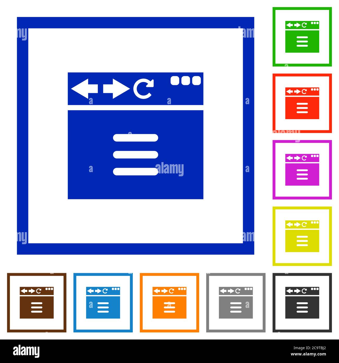 Browser options flat color icons in square frames on white background Stock Vector