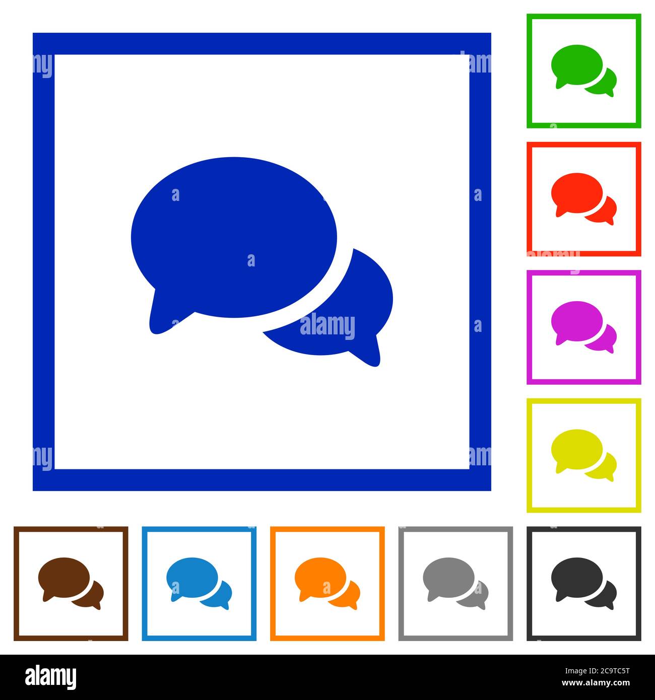 Discussion flat color icons in square frames on white background Stock Vector