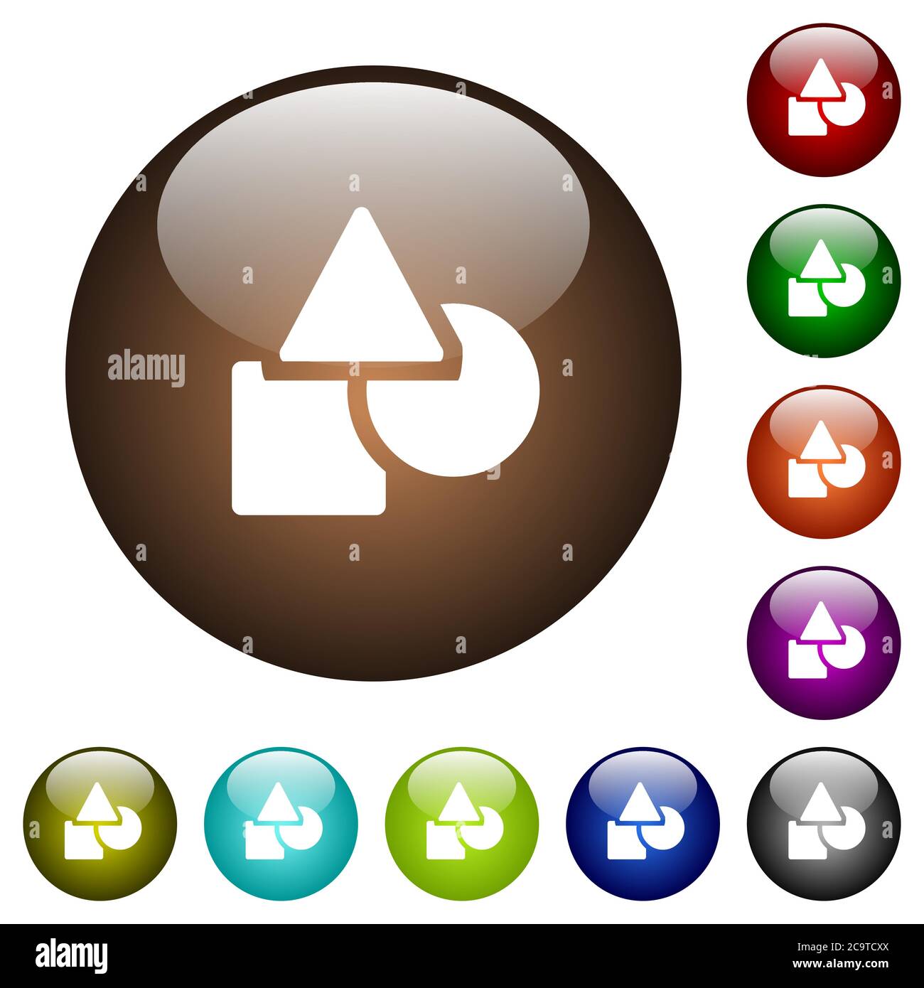 Basic geometric shapes white icons on round color glass buttons Stock ...