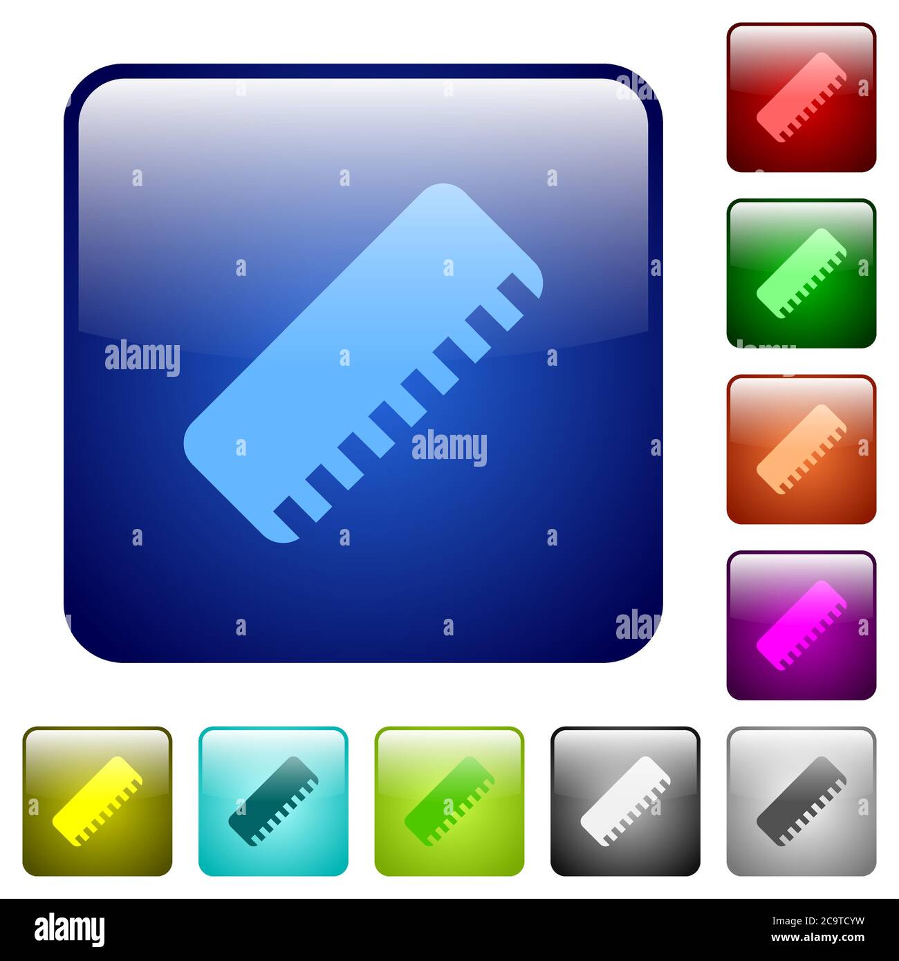 Ruler icons in rounded square color glossy button set Stock Vector ...