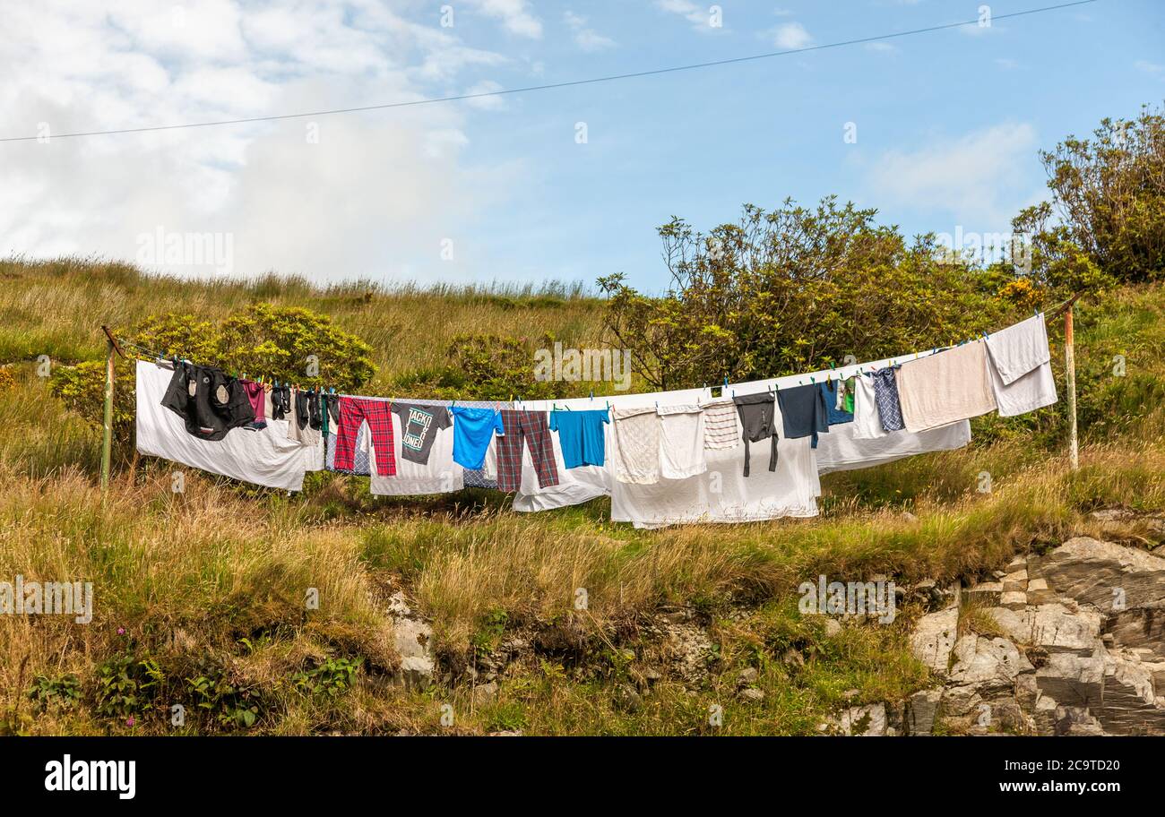 Kilgarvan, Kerry, Ireland. 01st August, 2020. Washing hanging out on the line near Kilgarvan, Co. Kerry, Ireland. Credit; David Creedon / Alamy Stock Photo