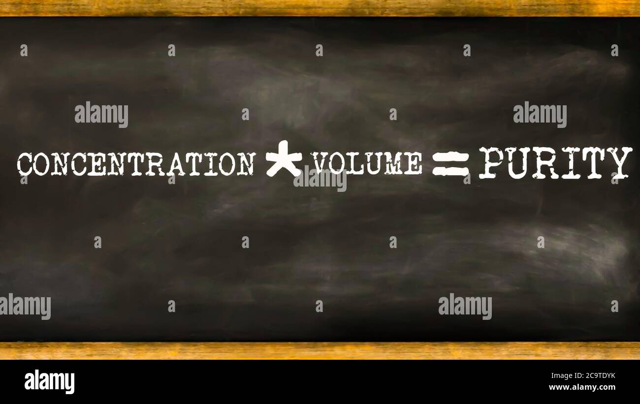 Concentration multiply by volume equal to purity business equation word