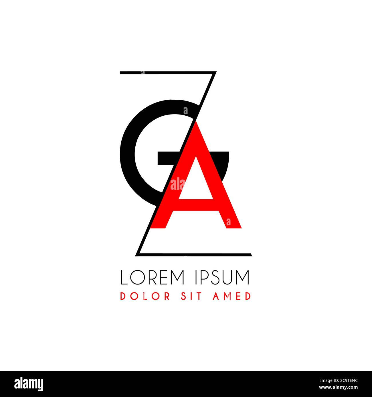 GA logo letter separated by a black zigzag line Stock Vector