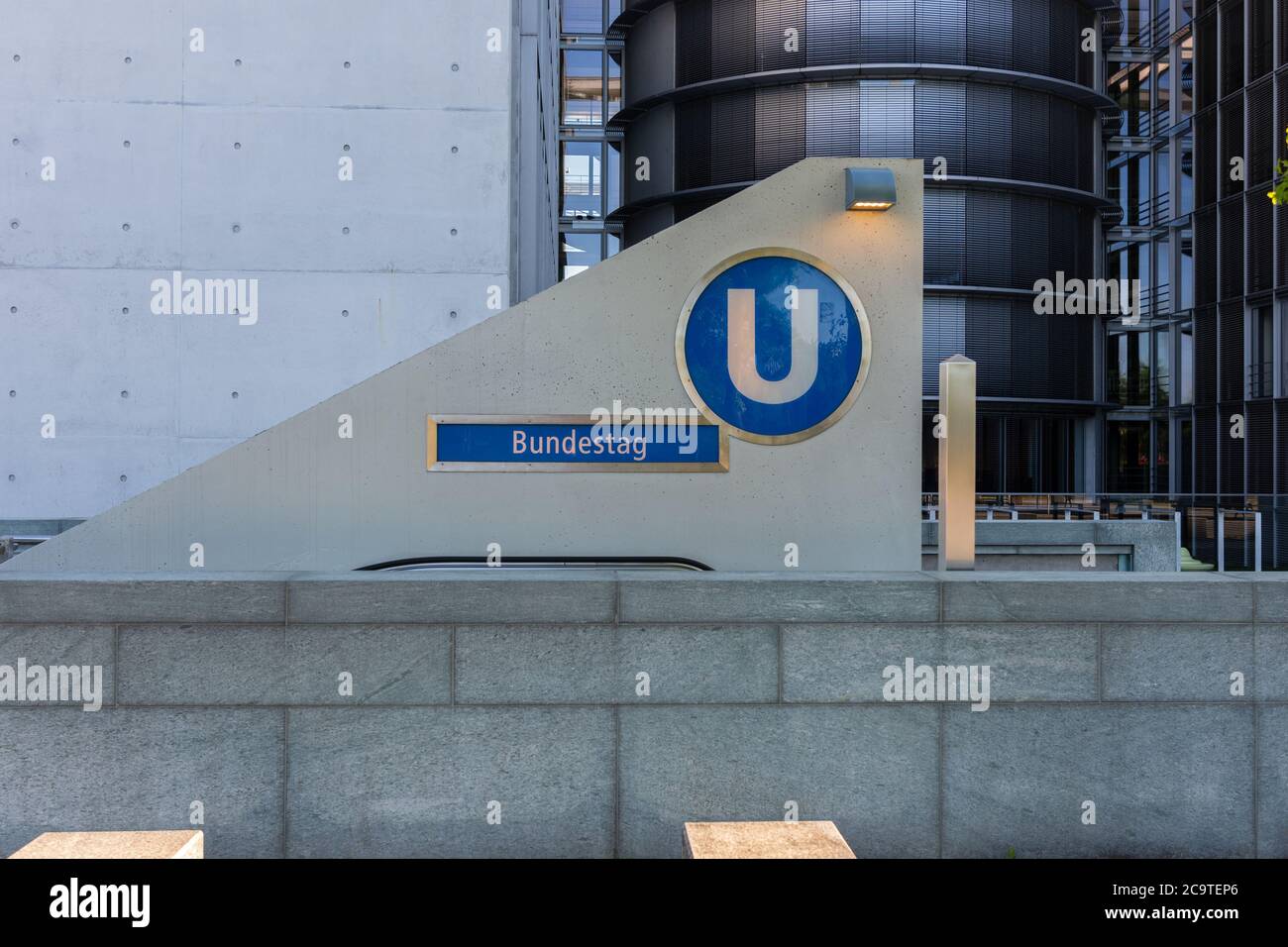 Entrance to the Bundestag underground station in Berlin Stock Photo