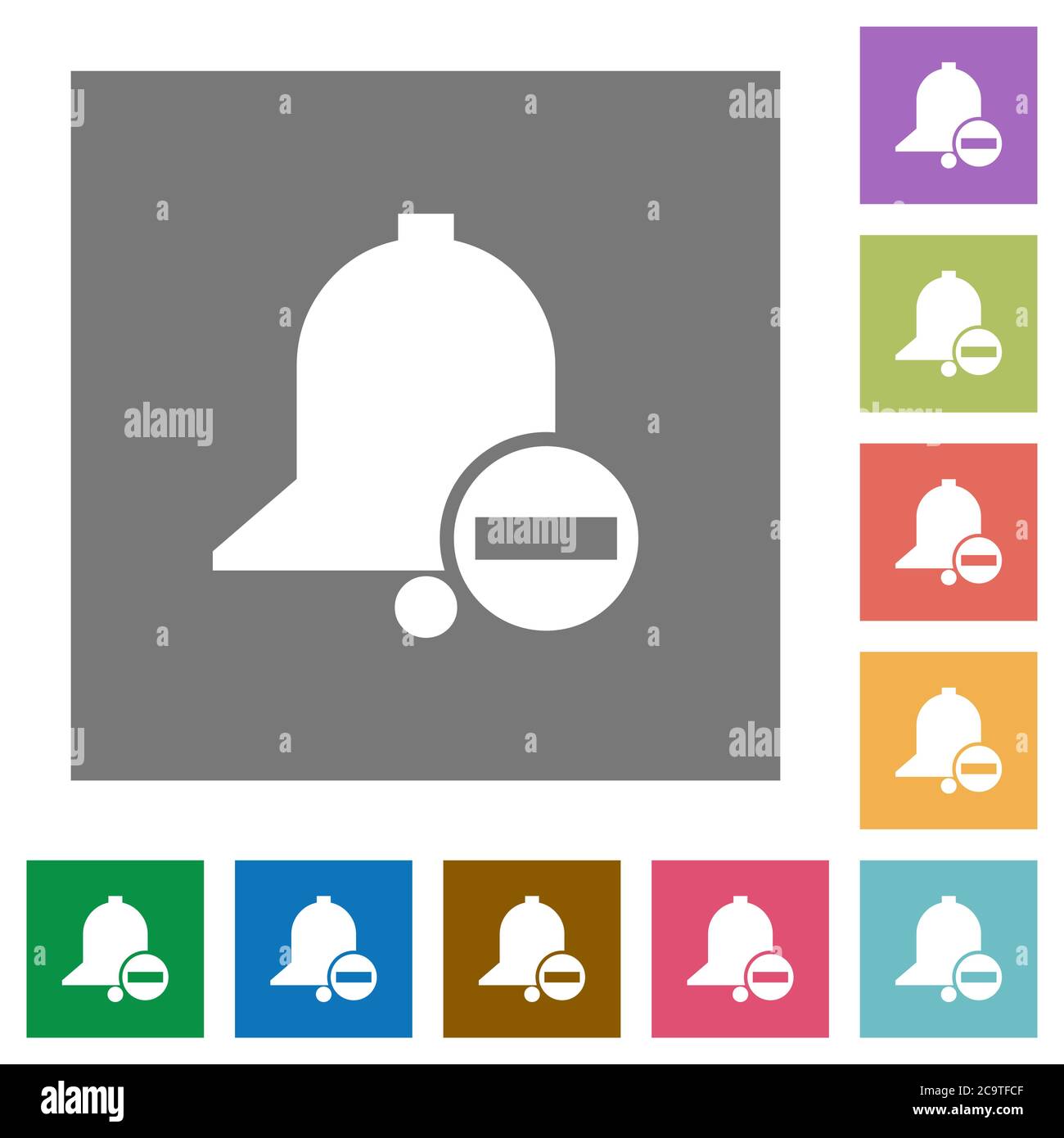 Remove reminder flat icons on simple color square backgrounds Stock Vector