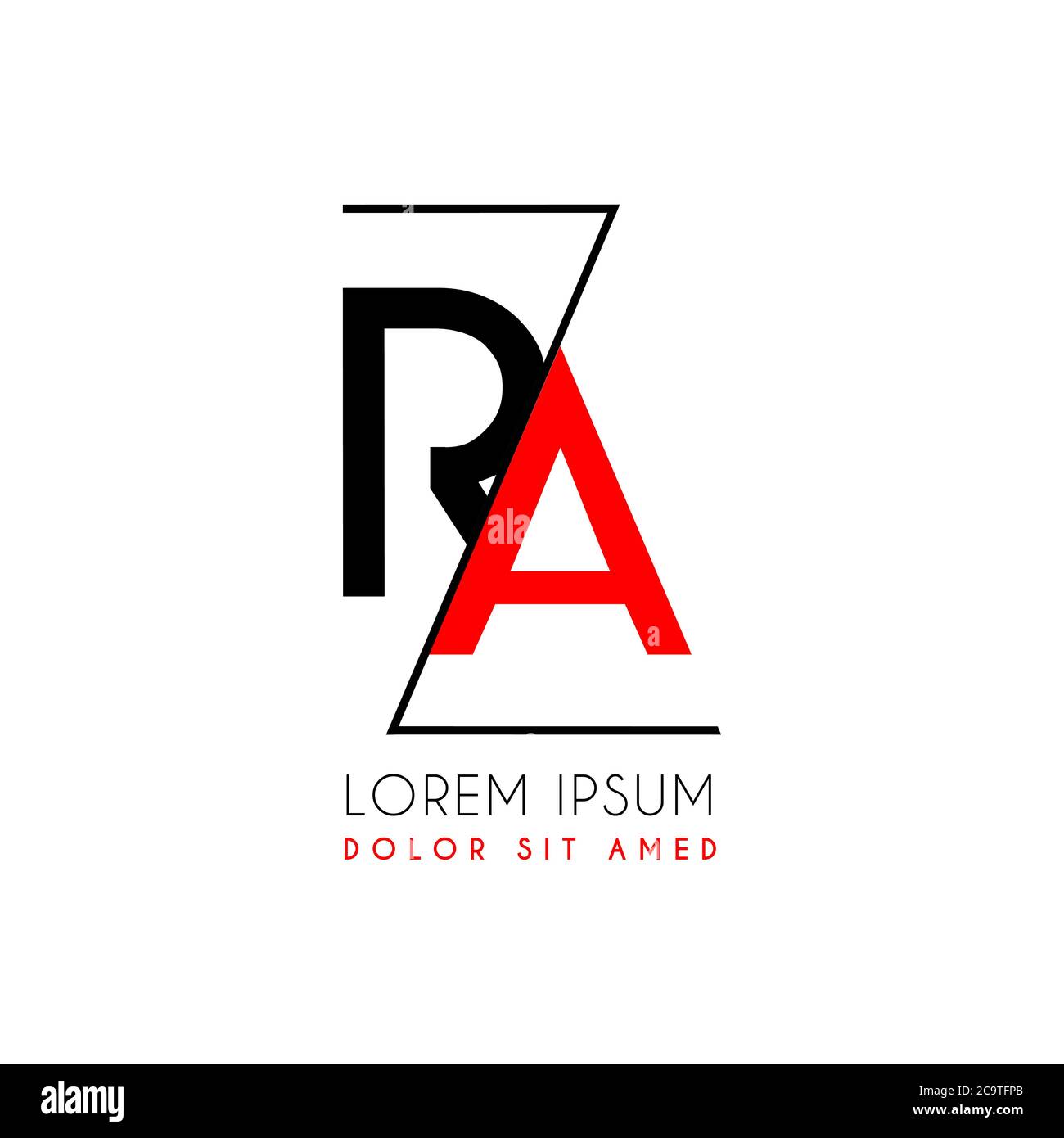 RA logo letter separated by a black zigzag line Stock Vector