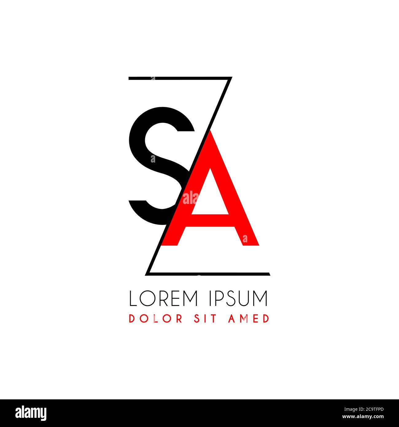 SA logo letter separated by a black zigzag line Stock Vector
