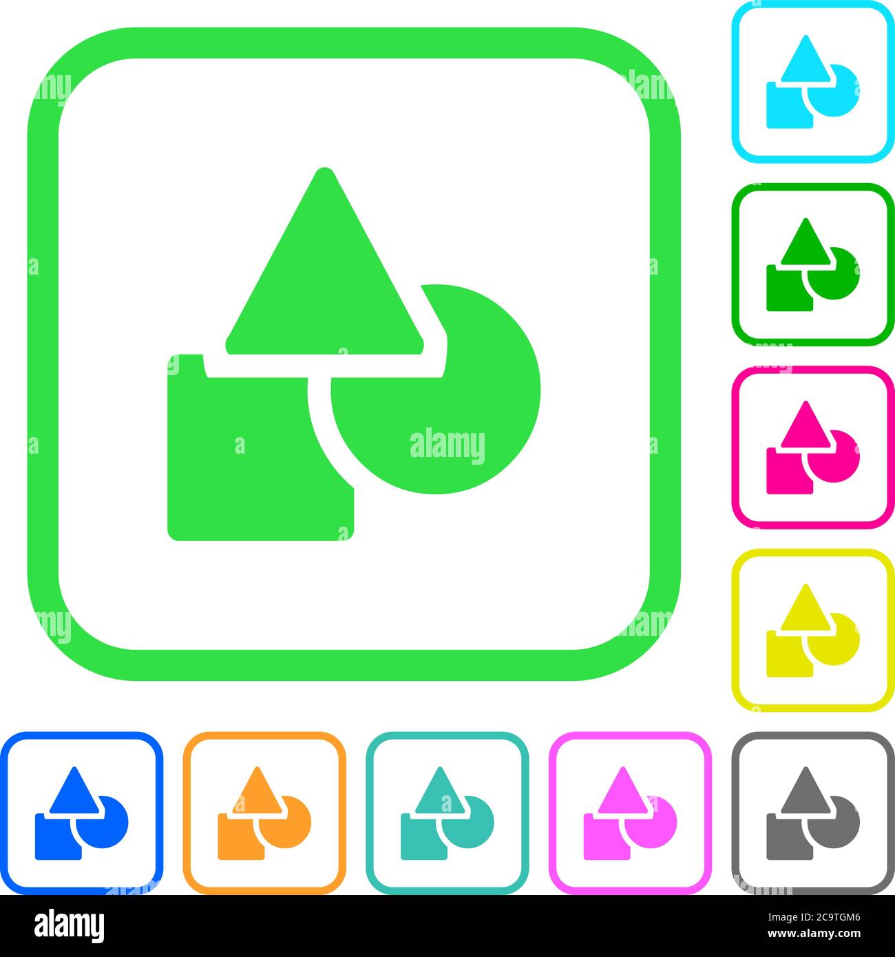 Basic geometric shapes vivid colored flat icons in curved borders on ...
