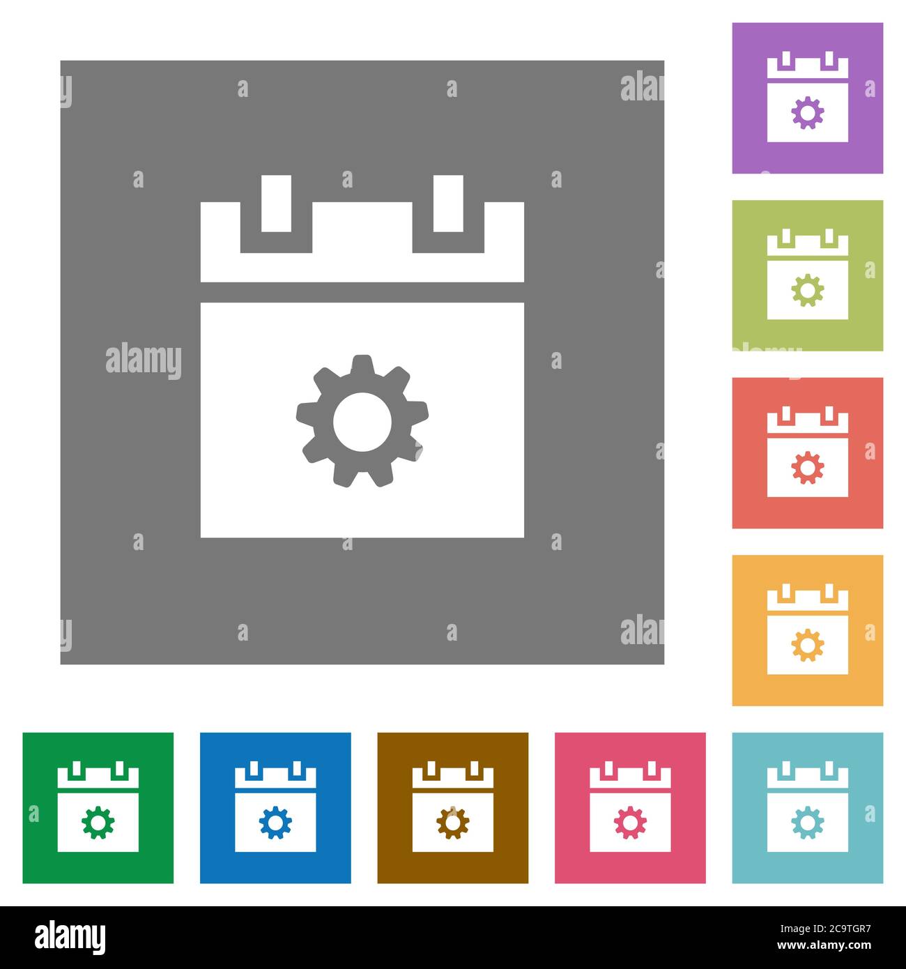 Schedule settings flat icons on simple color square backgrounds Stock Vector
