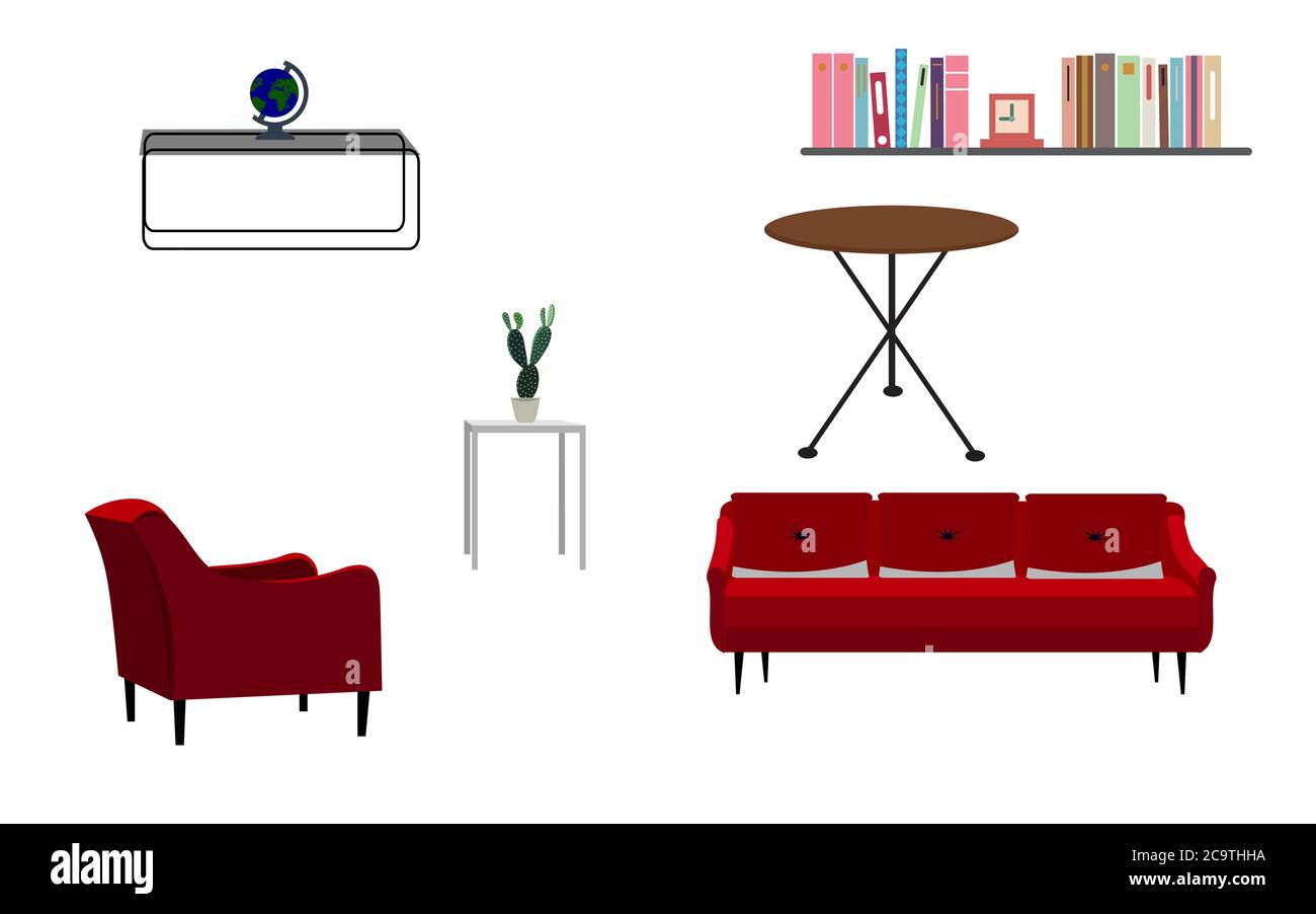 flat furniture collection set on the white background Stock Vector