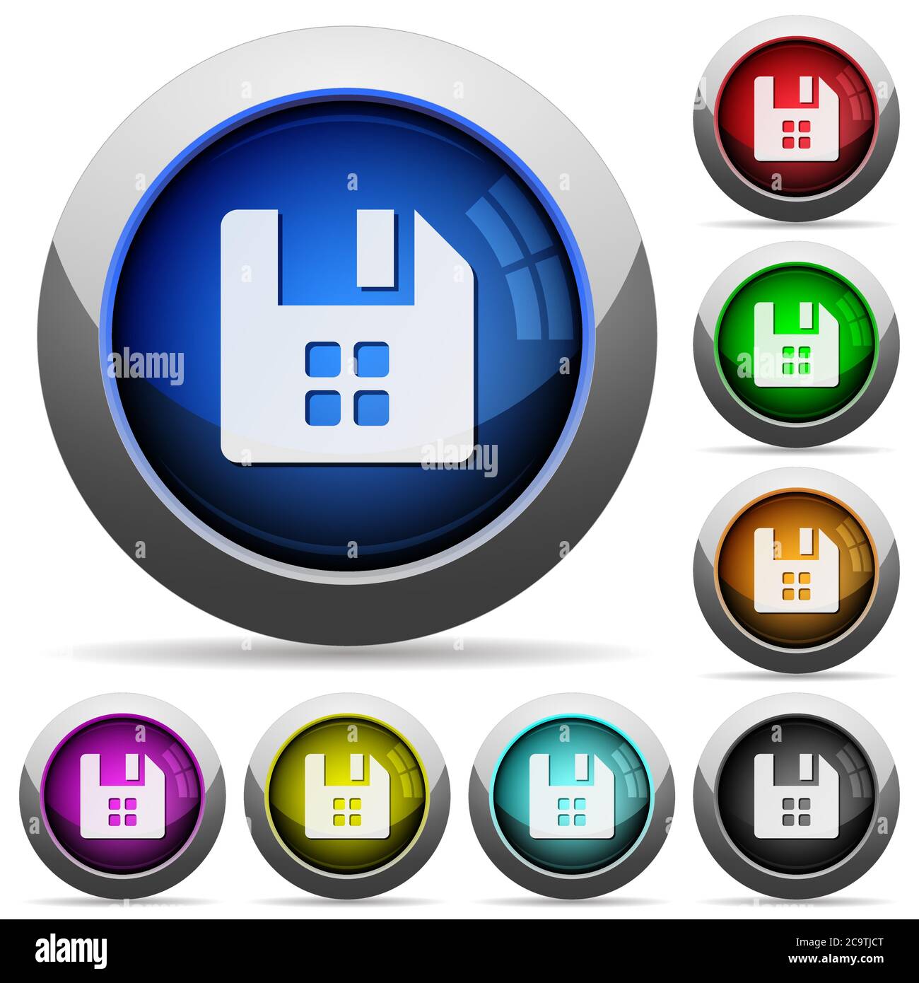 File components icons in round glossy buttons with steel frames Stock ...