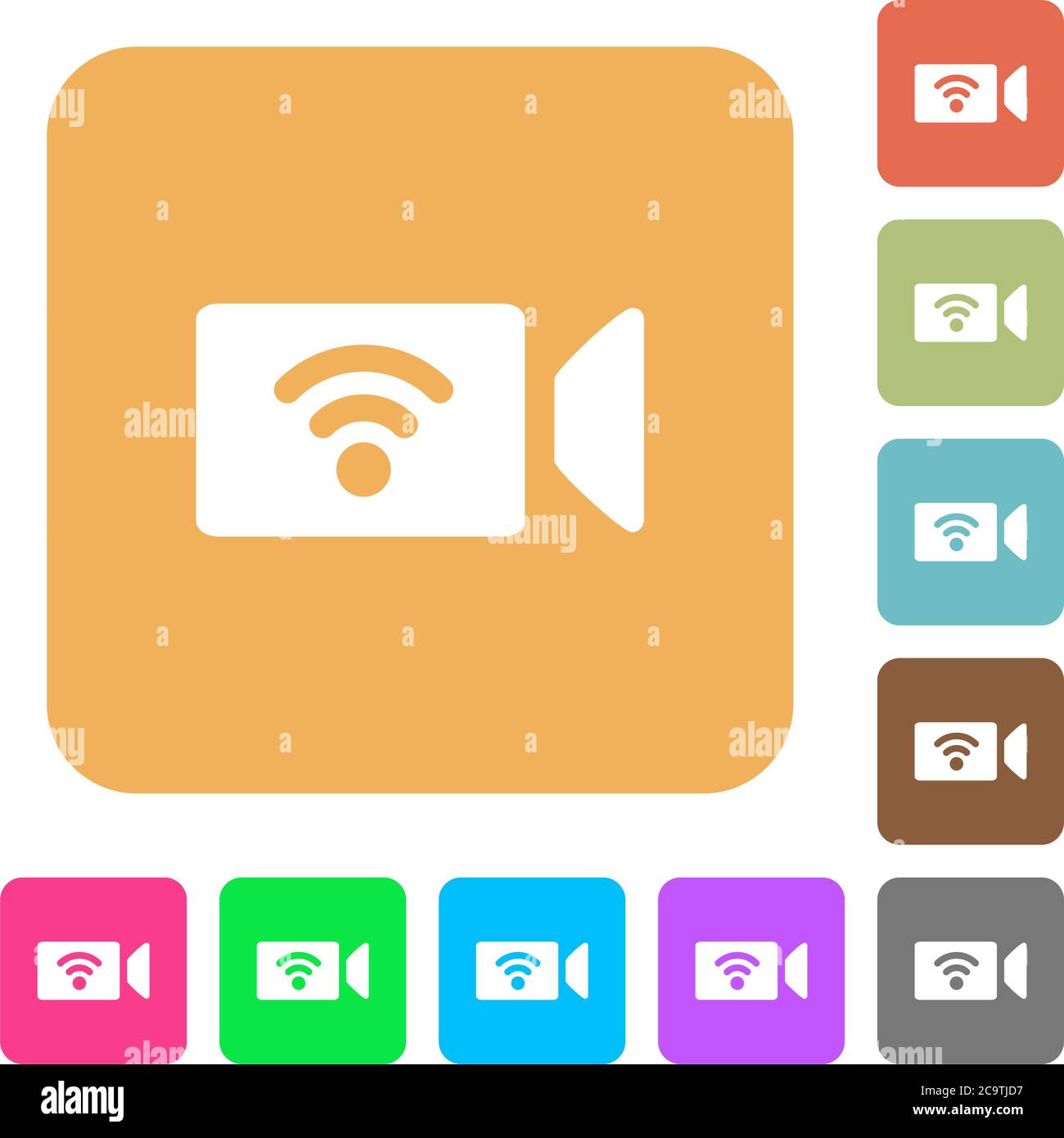 Wireless camera flat icons on rounded square vivid color backgrounds. Stock Vector
