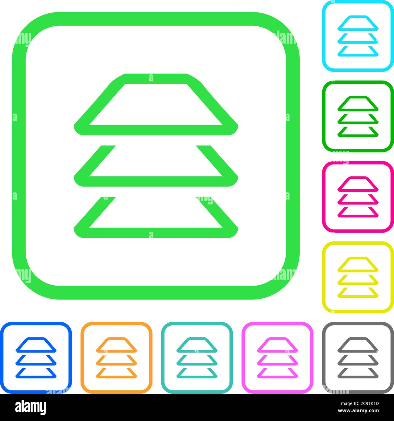 Multiple layers vivid colored flat icons in curved borders on white background Stock Vector