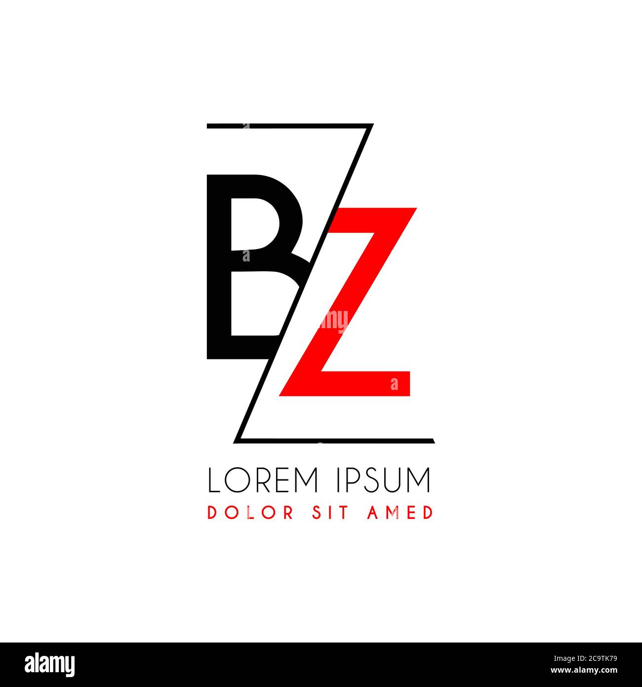 BZ logo letter separated by a black zigzag line Stock Vector