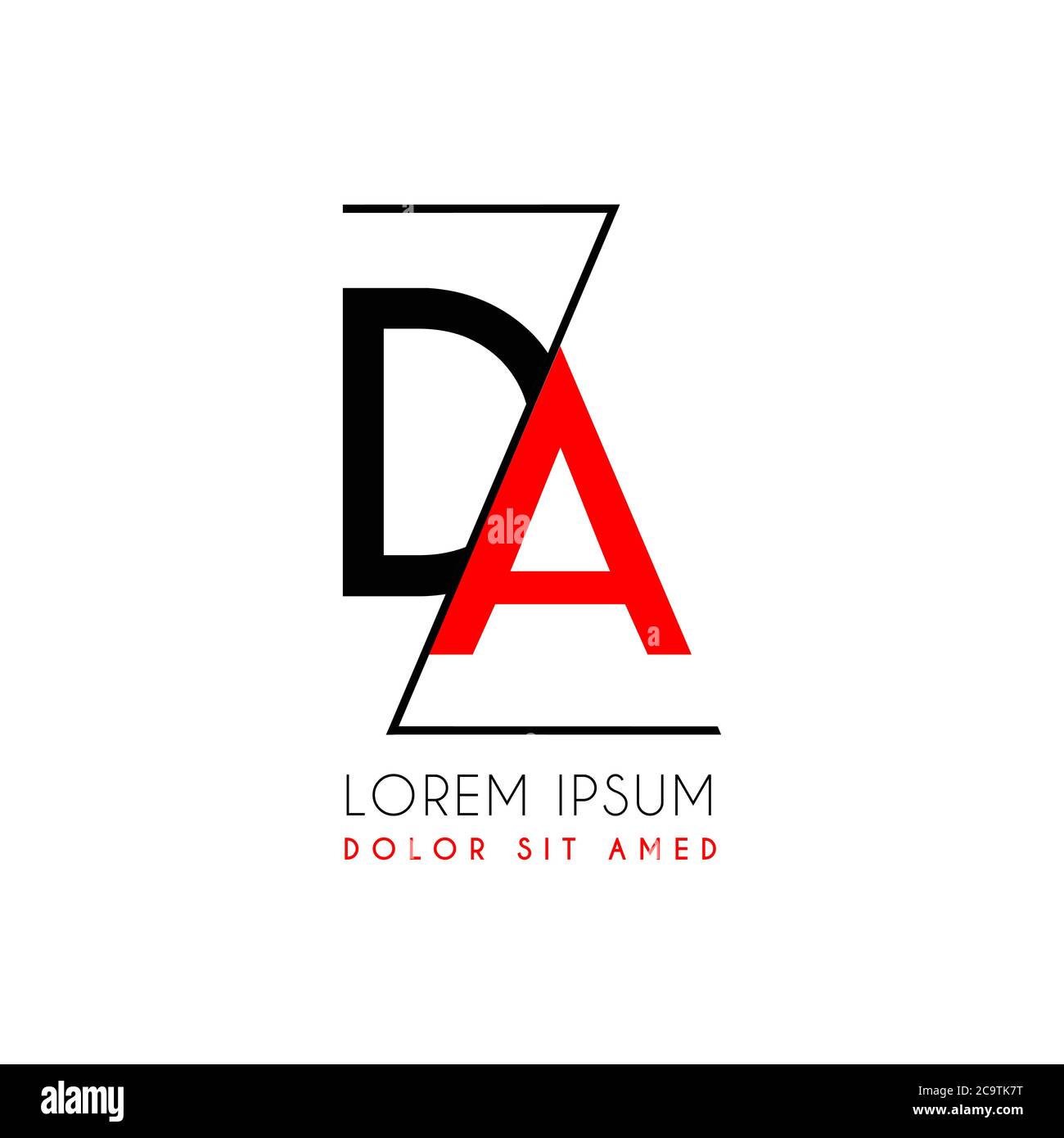DA logo letter separated by a black zigzag line Stock Vector