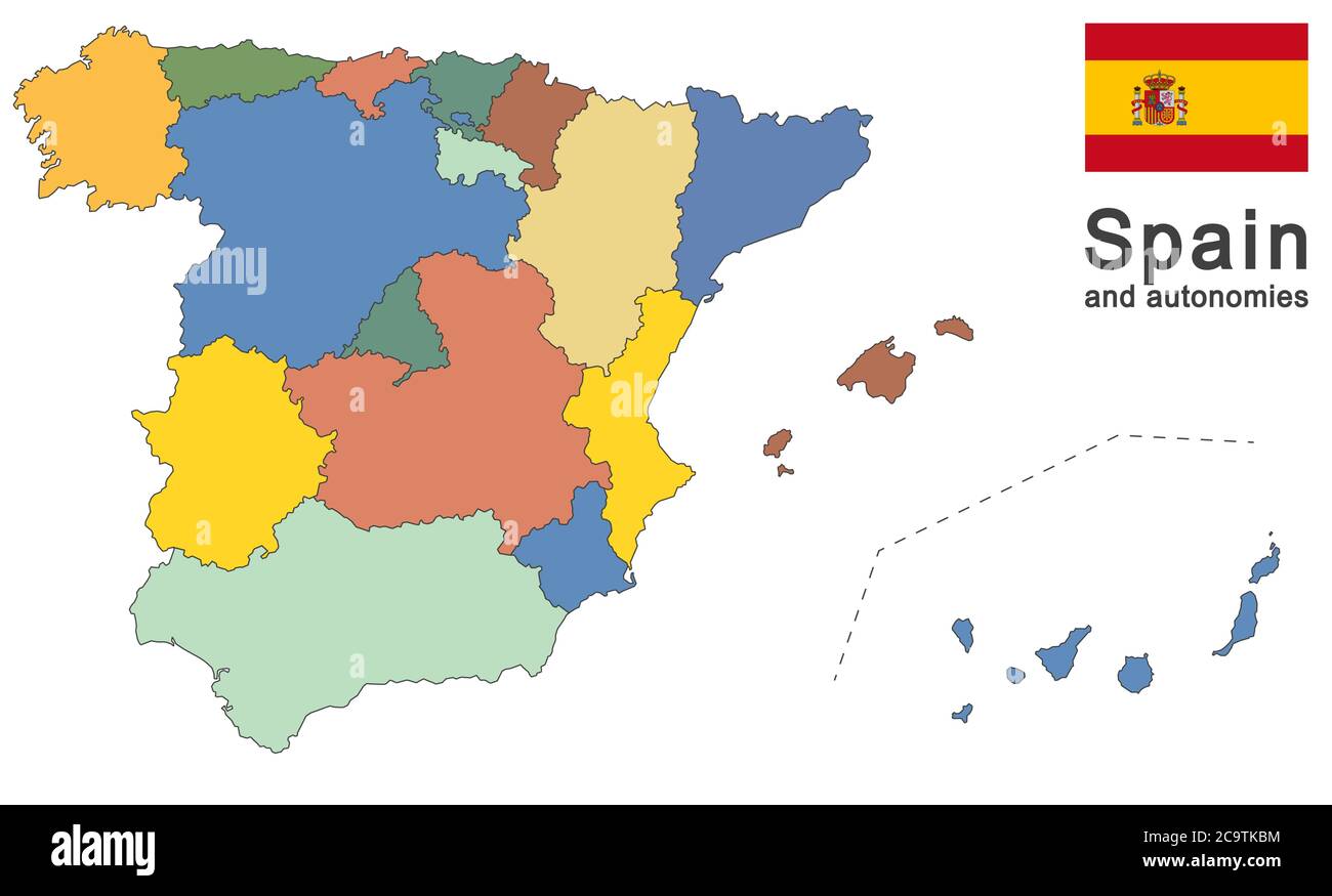 european country Spain and autonomies in details Stock Vector
