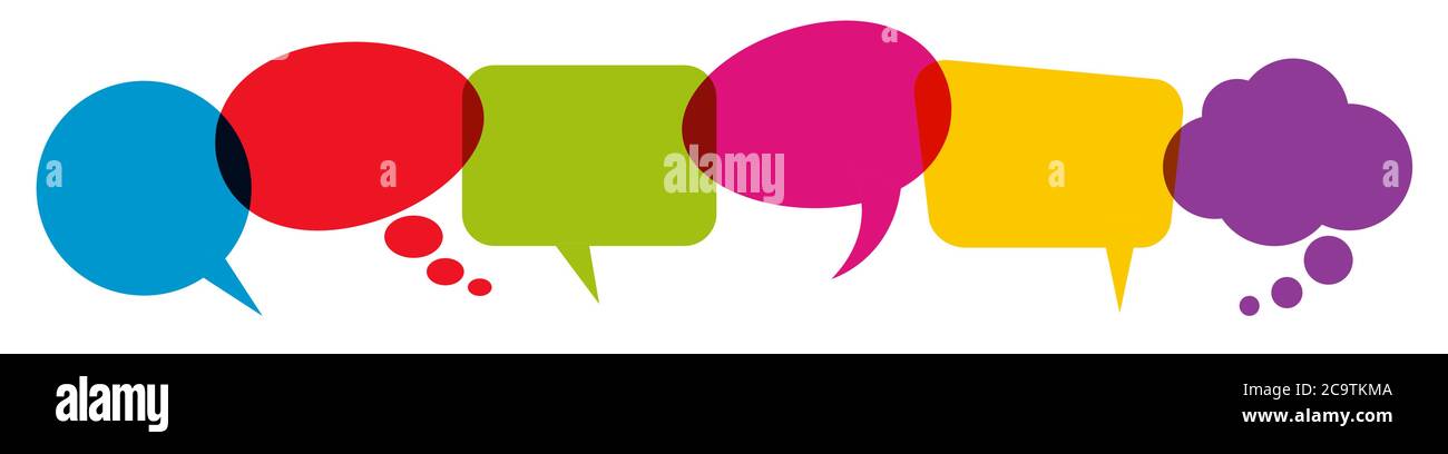 illustration of colored speech bubbles in a row with space for text ...