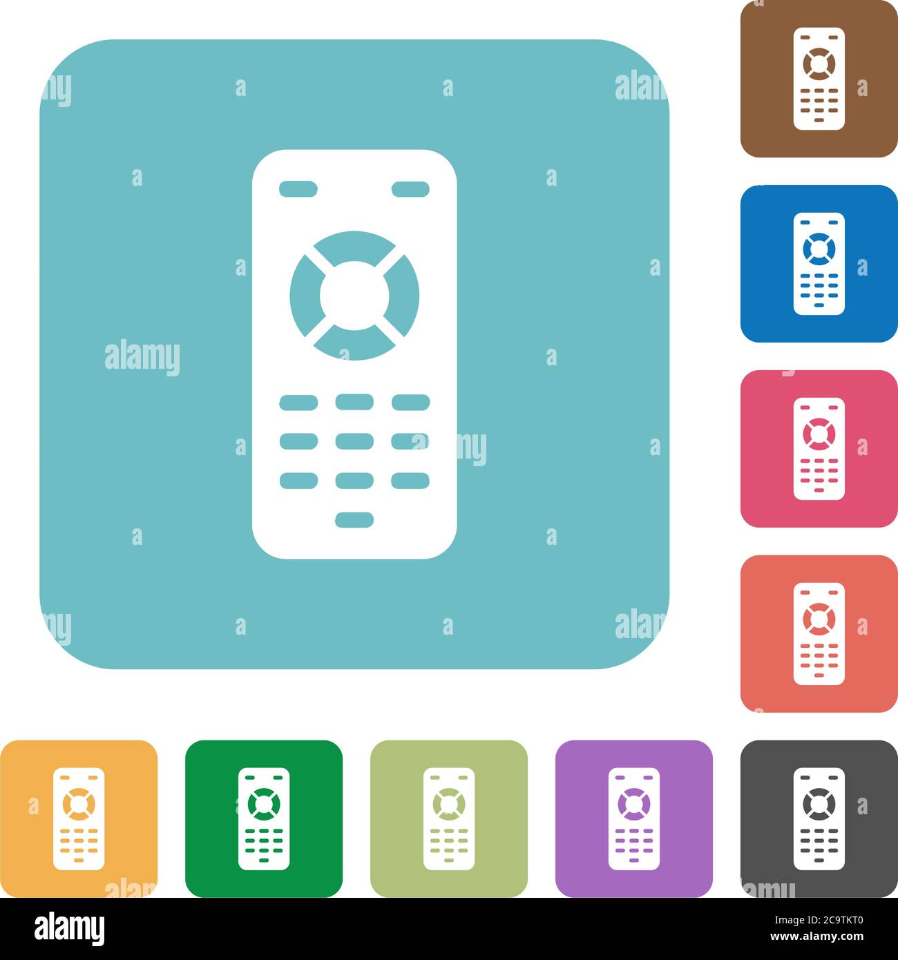 Remote control white flat icons on color rounded square backgrounds ...