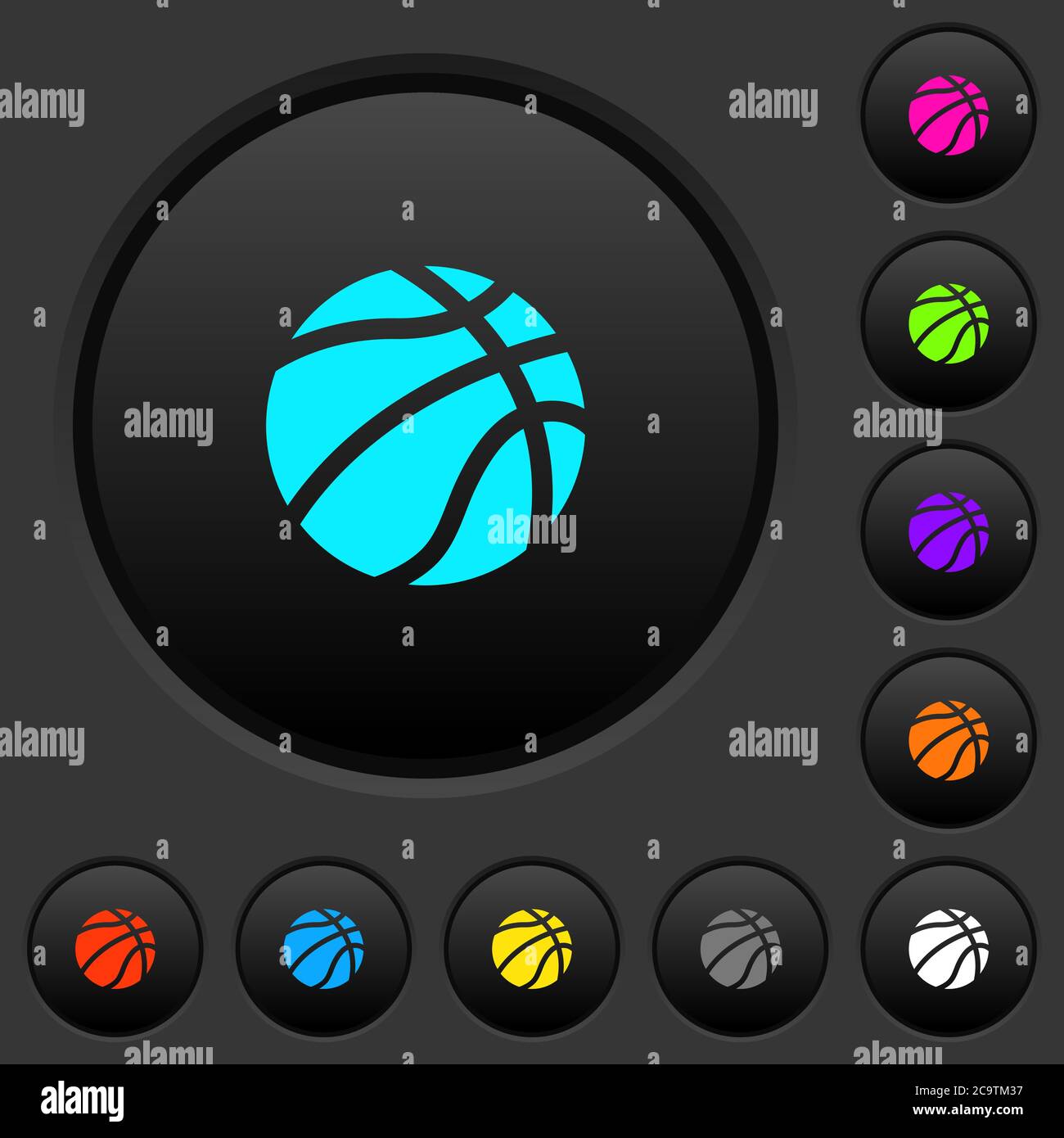 Basketball dark push buttons with vivid color icons on dark grey ...